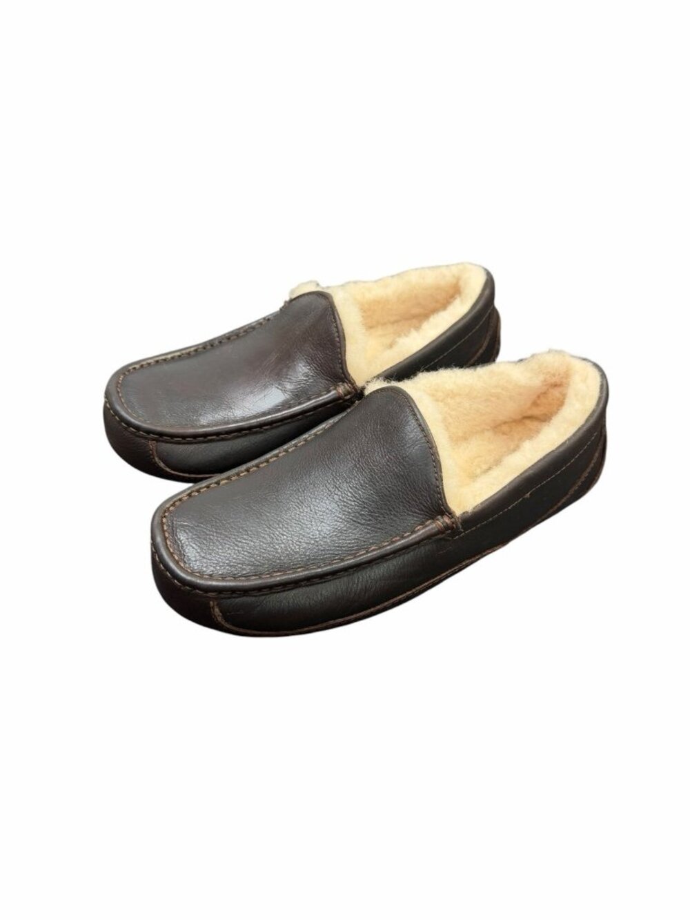 UGG Australia Ascot Espresso Brown Leather Sheepskin Slippers Men’s Size 9